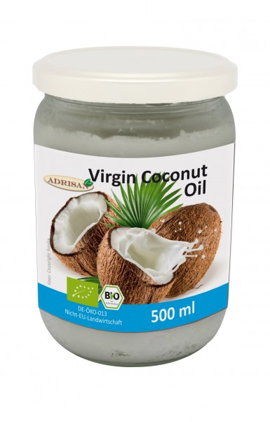 Kokosfett Virgin Coconut Oil (VCO) BIO 500ml | shop.oelfee.de | Adrisan | Kokosöl