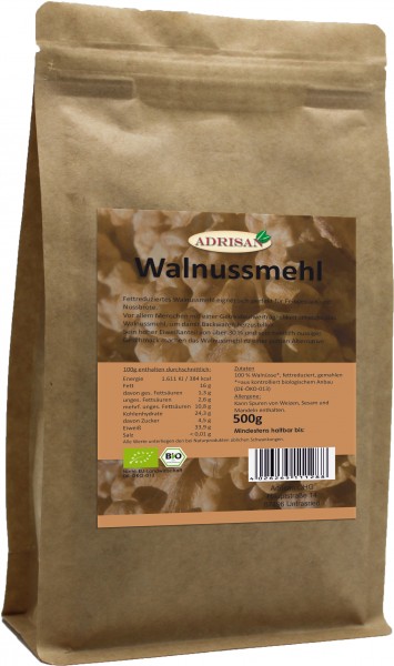 Walnuss Mehl BIO | 500 g | Fettreduziert | shop.oelfee.de | Adrisan 