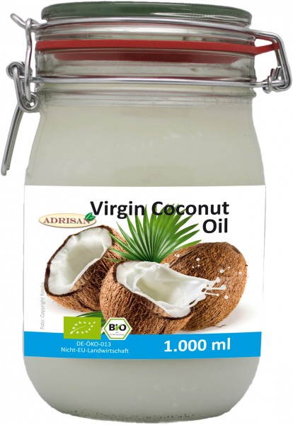 Kokosöl Virgin Coconut Oil (VCO) BIO 1000ml | shop.oelfee.de | Adrisan | Kokosfett